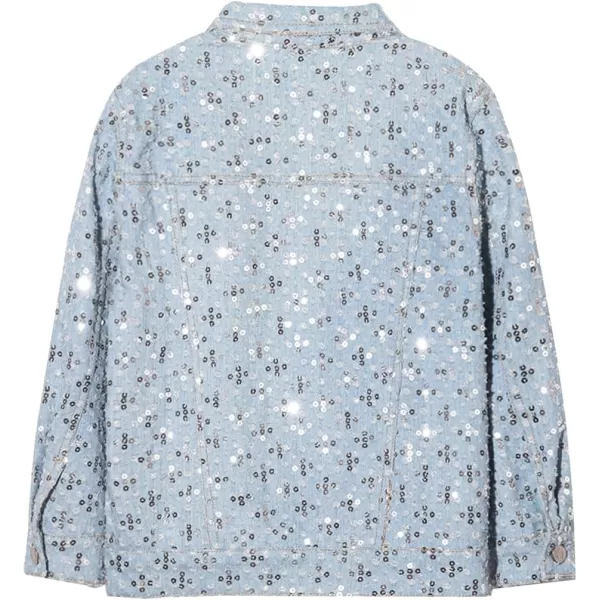 WELAKEN Kids Girls Jean Jacket Casual Button Long Sleeve Sequin Denim Jacket CoatSilver Sequin