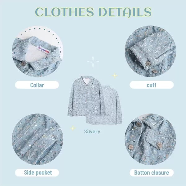 WELAKEN Kids Girls Jean Jacket Casual Button Long Sleeve Sequin Denim Jacket CoatSilver Sequin