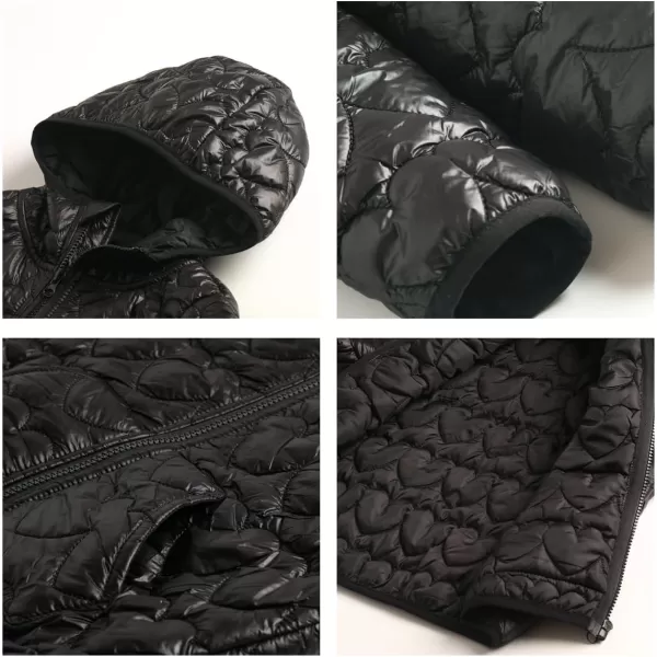 WELAKEN Lightweight Heart Quilted Cotton Puffer Jacket for Girls ampamp Kids Zip Up Hooded Coat with Kangaroo PocketBlack heart
