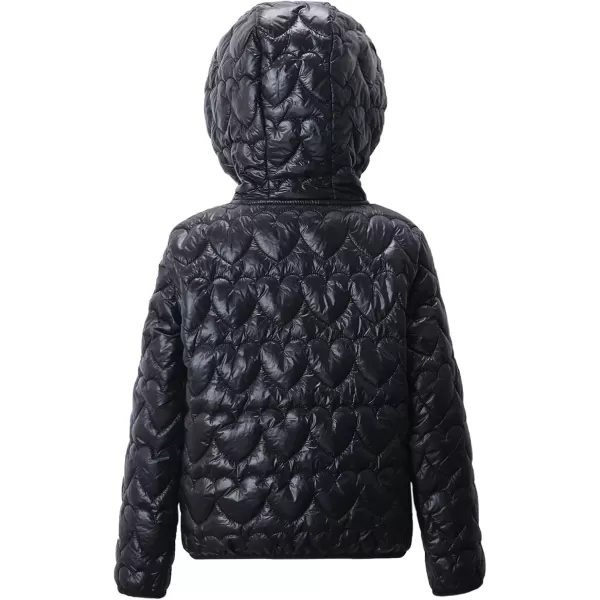 WELAKEN Lightweight Heart Quilted Cotton Puffer Jacket for Girls ampamp Kids Zip Up Hooded Coat with Kangaroo PocketBlack heart