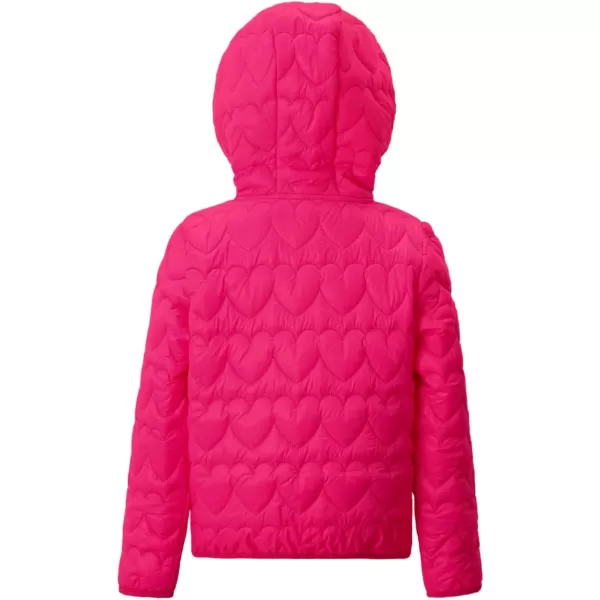 WELAKEN Lightweight Heart Quilted Cotton Puffer Jacket for Girls ampamp Kids Zip Up Hooded Coat with Kangaroo PocketHot Pink