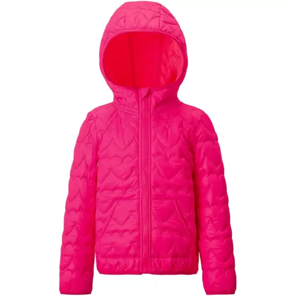 WELAKEN Lightweight Heart Quilted Cotton Puffer Jacket for Girls ampamp Kids Zip Up Hooded Coat with Kangaroo PocketHot Pink