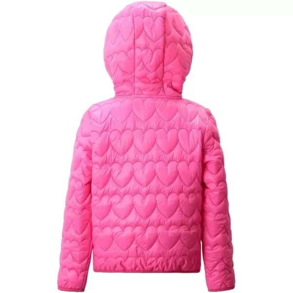 WELAKEN Lightweight Heart Quilted Cotton Puffer Jacket for Girls ampamp Kids Zip Up Hooded Coat with Kangaroo PocketPink heart