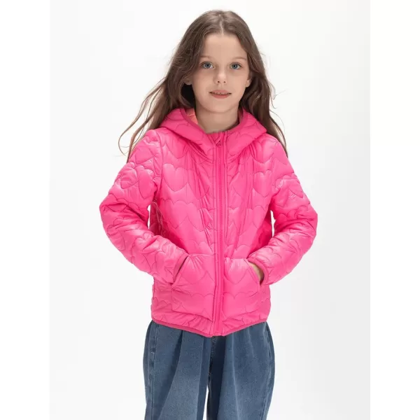 WELAKEN Lightweight Heart Quilted Cotton Puffer Jacket for Girls ampamp Kids Zip Up Hooded Coat with Kangaroo PocketPink heart