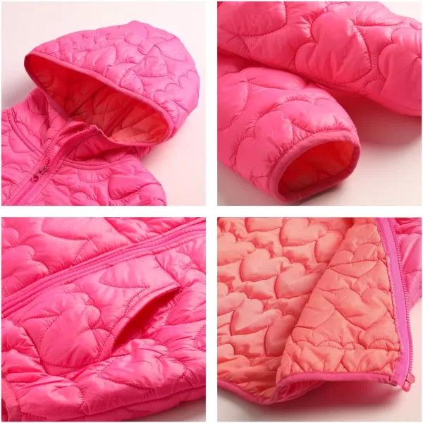 WELAKEN Lightweight Heart Quilted Cotton Puffer Jacket for Girls ampamp Kids Zip Up Hooded Coat with Kangaroo PocketPink heart