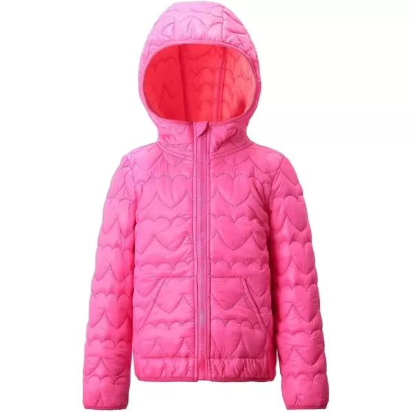 WELAKEN Lightweight Heart Quilted Cotton Puffer Jacket for Girls ampamp Kids Zip Up Hooded Coat with Kangaroo PocketPink heart