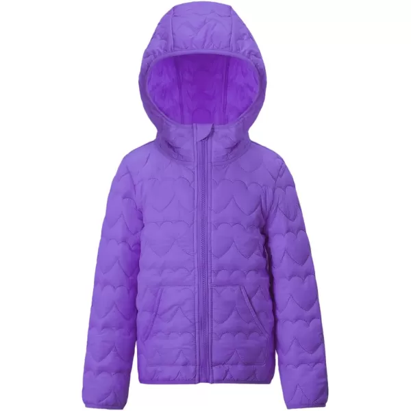 WELAKEN Lightweight Heart Quilted Cotton Puffer Jacket for Girls ampamp Kids Zip Up Hooded Coat with Kangaroo PocketPurple