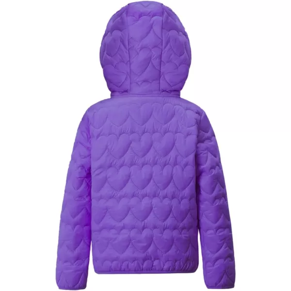 WELAKEN Lightweight Heart Quilted Cotton Puffer Jacket for Girls ampamp Kids Zip Up Hooded Coat with Kangaroo PocketPurple