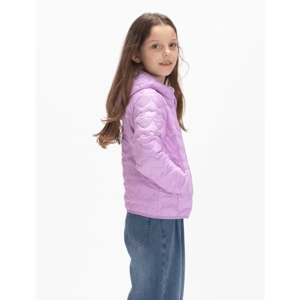 WELAKEN Lightweight Heart Quilted Cotton Puffer Jacket for Girls ampamp Kids Zip Up Hooded Coat with Kangaroo PocketPurple heart