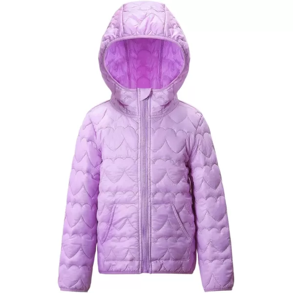 WELAKEN Lightweight Heart Quilted Cotton Puffer Jacket for Girls ampamp Kids Zip Up Hooded Coat with Kangaroo PocketPurple heart