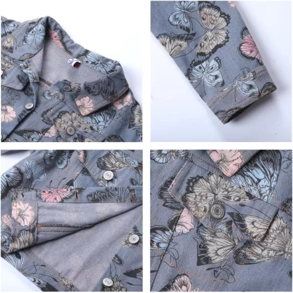 WELAKEN Print Denim Jacket for Girls ampamp Kids II Little Girls Button Down Crop Jean Jacket CoatButterfly