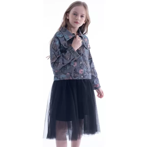 WELAKEN Print Denim Jacket for Girls ampamp Kids II Little Girls Button Down Crop Jean Jacket CoatButterfly