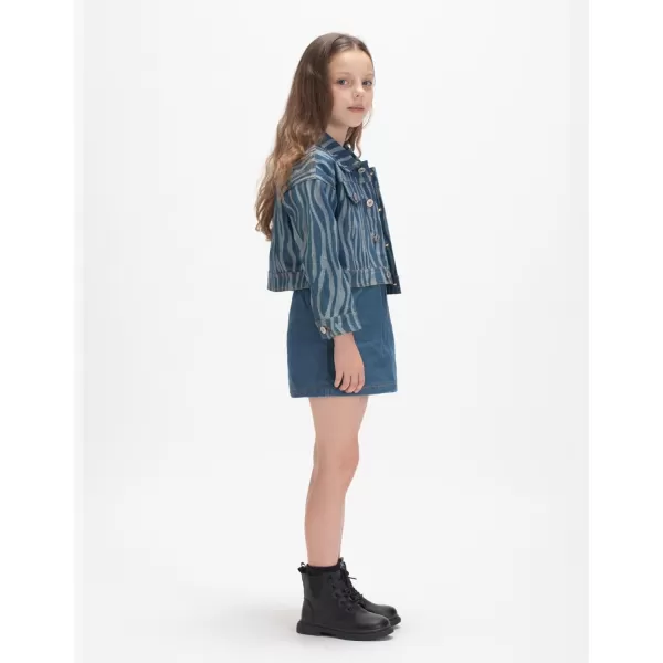 WELAKEN Print Denim Jacket for Girls ampamp Kids II Little Girls Button Down Crop Jean Jacket CoatStripes