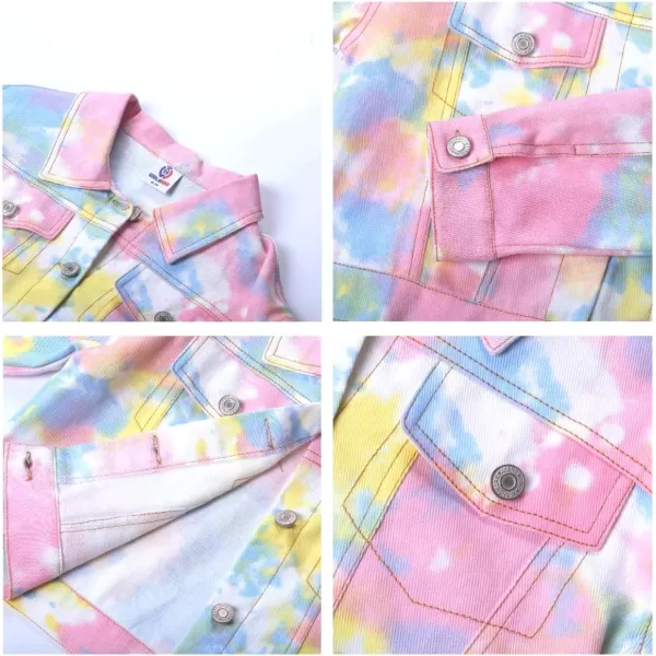 WELAKEN Print Denim Jacket for Girls ampamp Kids II Little Girls Button Down Crop Jean Jacket CoatTiedye