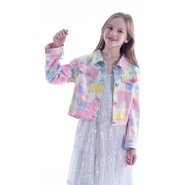 WELAKEN Print Denim Jacket for Girls ampamp Kids II Little Girls Button Down Crop Jean Jacket CoatTiedye