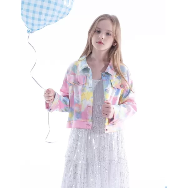 WELAKEN Print Denim Jacket for Girls ampamp Kids II Little Girls Button Down Crop Jean Jacket CoatTiedye