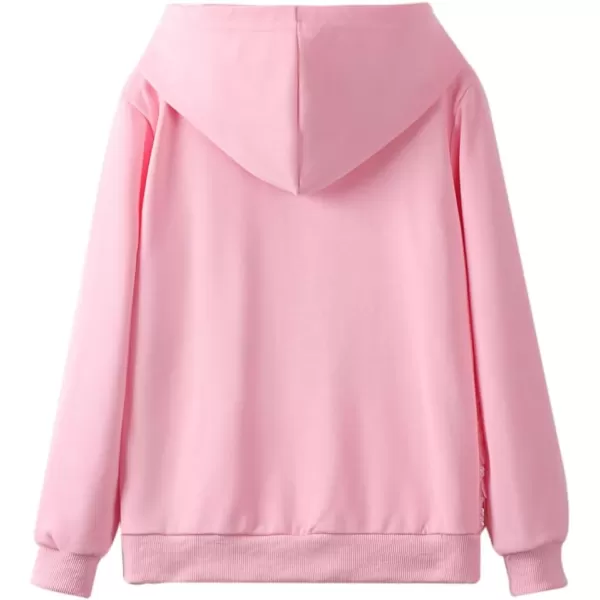 WELAKEN Sequin Hooded Jacket for Girls Kids Full Zip Casual Outerwear JacketPink