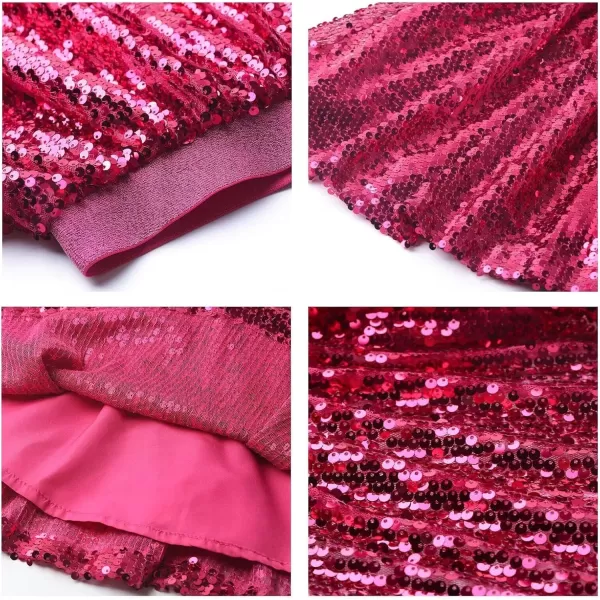 WELAKEN Sequin Skirt for Girls Kids Elastic Waist ALine Sparlky Mini Skirt with LiningHot Pink