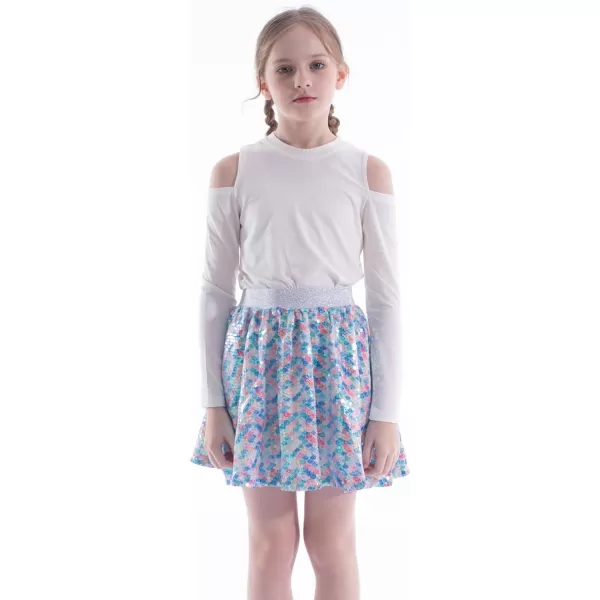 WELAKEN Sequin Skirt for Girls Kids Elastic Waist ALine Sparlky Mini Skirt with LiningMermaids