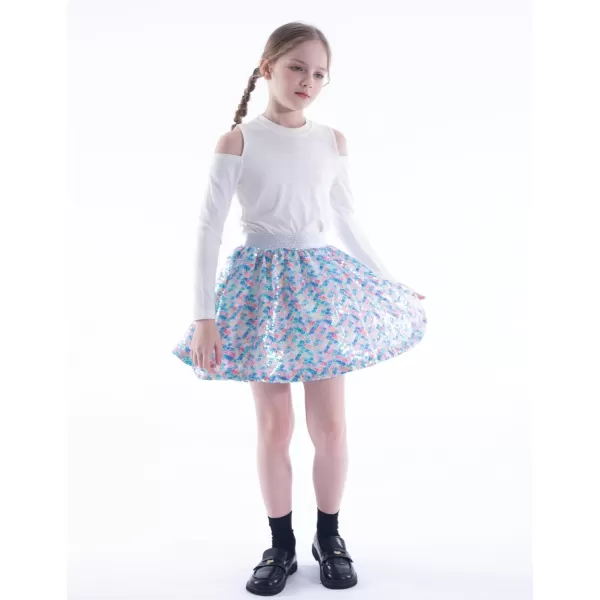WELAKEN Sequin Skirt for Girls Kids Elastic Waist ALine Sparlky Mini Skirt with LiningMermaids