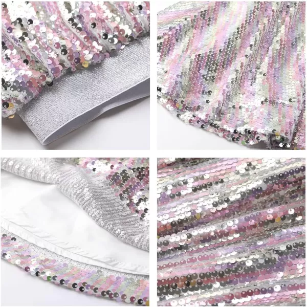 WELAKEN Sequin Skirt for Girls Kids Elastic Waist ALine Sparlky Mini Skirt with LiningMulticolorpink