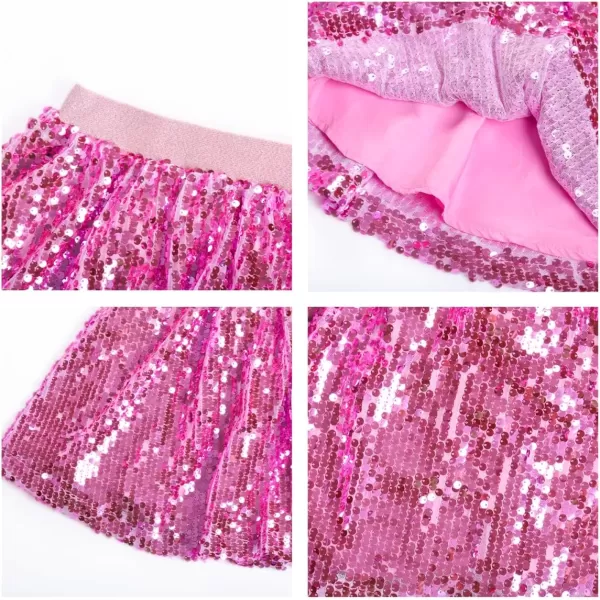 WELAKEN Sequin Skirt for Girls Kids Elastic Waist ALine Sparlky Mini Skirt with LiningPink