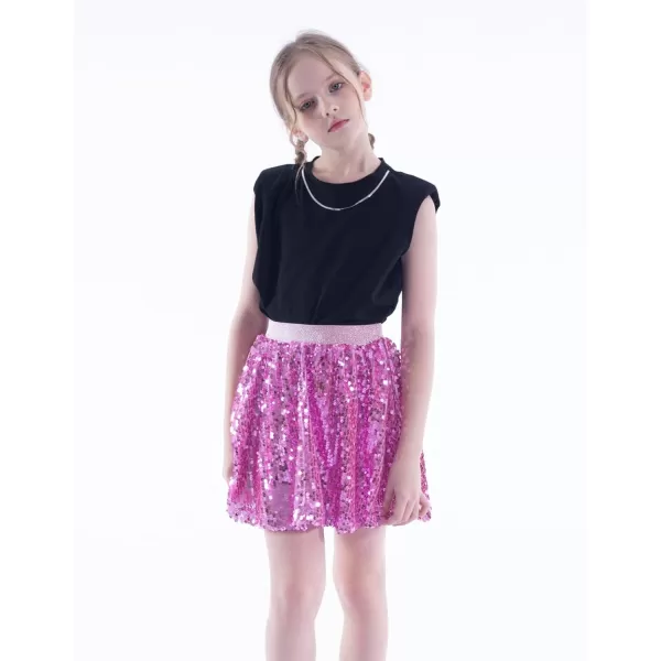 WELAKEN Sequin Skirt for Girls Kids Elastic Waist ALine Sparlky Mini Skirt with LiningPink