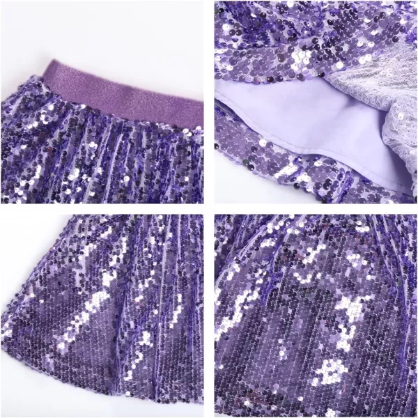 WELAKEN Sequin Skirt for Girls Kids Elastic Waist ALine Sparlky Mini Skirt with LiningPurple