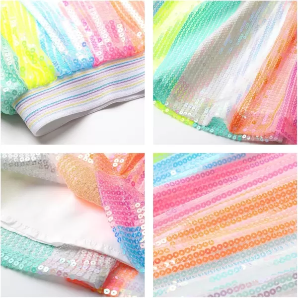 WELAKEN Sequin Skirt for Girls Kids Elastic Waist ALine Sparlky Mini Skirt with LiningRainbow