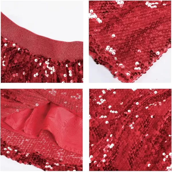 WELAKEN Sequin Skirt for Girls Kids Elastic Waist ALine Sparlky Mini Skirt with LiningRed