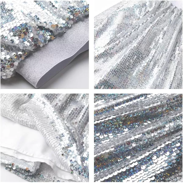 WELAKEN Sequin Skirt for Girls Kids Elastic Waist ALine Sparlky Mini Skirt with LiningSilver iridescent