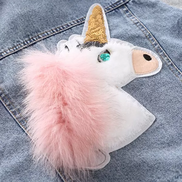 WELAKEN Unicorn Jean Jacket for Girls Kids ampamp Toddler with Sparkly Sleeve Girls Spring Outfit Denim Jackets OuterwearAblue