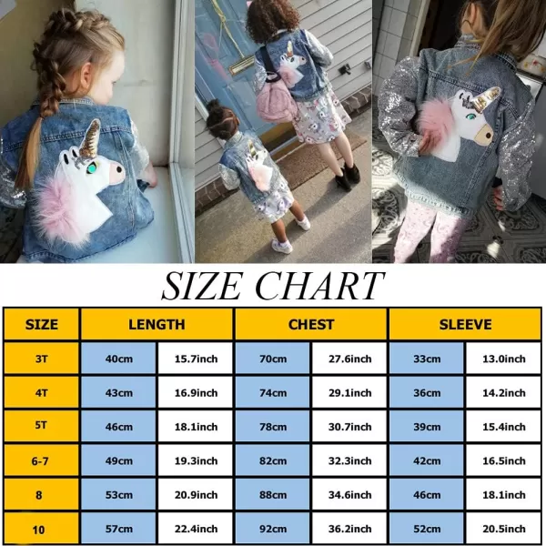 WELAKEN Unicorn Jean Jacket for Girls Kids ampamp Toddler with Sparkly Sleeve Girls Spring Outfit Denim Jackets OuterwearAblue