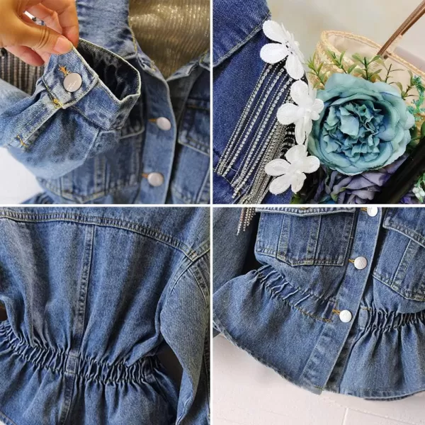 WELAKEN Unicorn Jean Jacket for Girls Kids ampamp Toddler with Sparkly Sleeve Girls Spring Outfit Denim Jackets OuterwearBlue