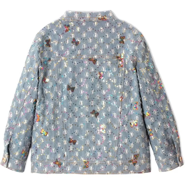 WELAKEN Unicorn Jean Jacket for Girls Kids ampamp Toddler with Sparkly Sleeve Girls Spring Outfit Denim Jackets OuterwearBlue butterfly