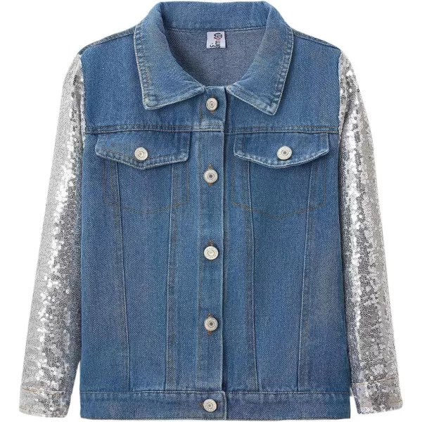WELAKEN Unicorn Jean Jacket for Girls Kids ampamp Toddler with Sparkly Sleeve Girls Spring Outfit Denim Jackets OuterwearBlue owl