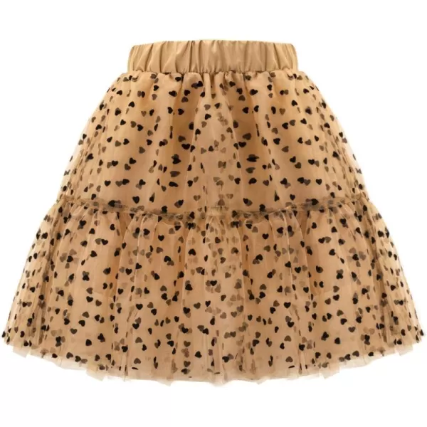 Girls Midi Skirts 5 Layered Tulle Tutu Skirt for Kids ampamp Teen ampamp ToddlerChampagne Color heart