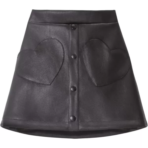 WELAKEN Faux Leather Skirt for Girls Toddler ampamp Kids ampamp Teens II Girls A Line Skirt with Two Front PocketsBlack heart Pockets