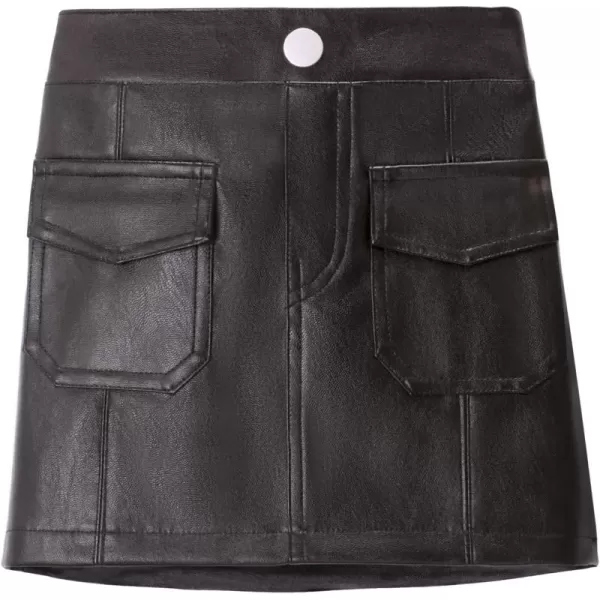 WELAKEN Faux Leather Skirt for Girls Toddler ampamp Kids ampamp Teens II Girls A Line Skirt with Two Front PocketsBlack square Pocket