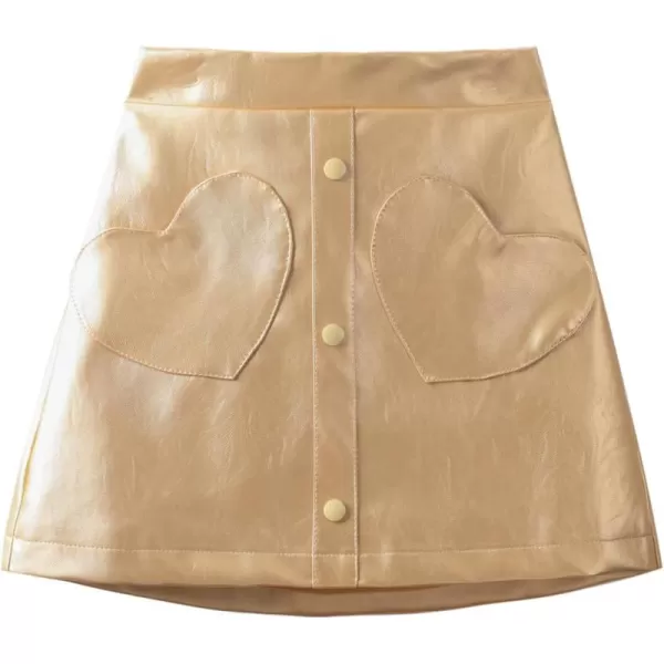 WELAKEN Faux Leather Skirt for Girls Toddler ampamp Kids ampamp Teens II Girls A Line Skirt with Two Front PocketsHeart gold