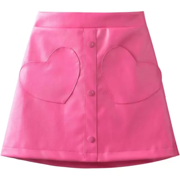 WELAKEN Faux Leather Skirt for Girls Toddler ampamp Kids ampamp Teens II Girls A Line Skirt with Two Front PocketsHeart hot Pink