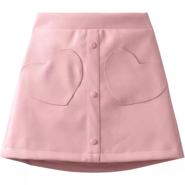 WELAKEN Faux Leather Skirt for Girls Toddler ampamp Kids ampamp Teens II Girls A Line Skirt with Two Front PocketsHeart pink