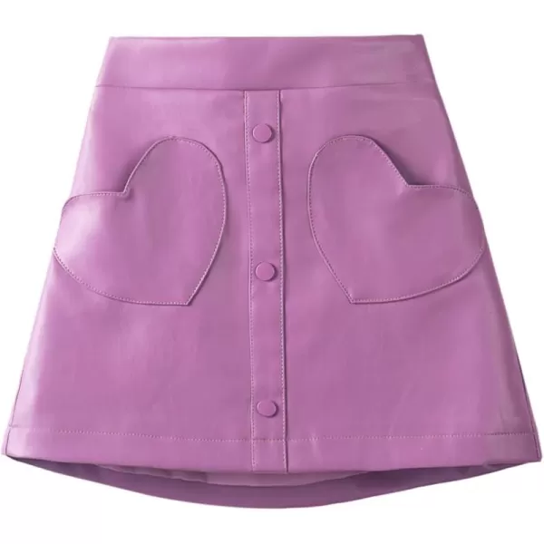 WELAKEN Faux Leather Skirt for Girls Toddler ampamp Kids ampamp Teens II Girls A Line Skirt with Two Front PocketsHeart purple