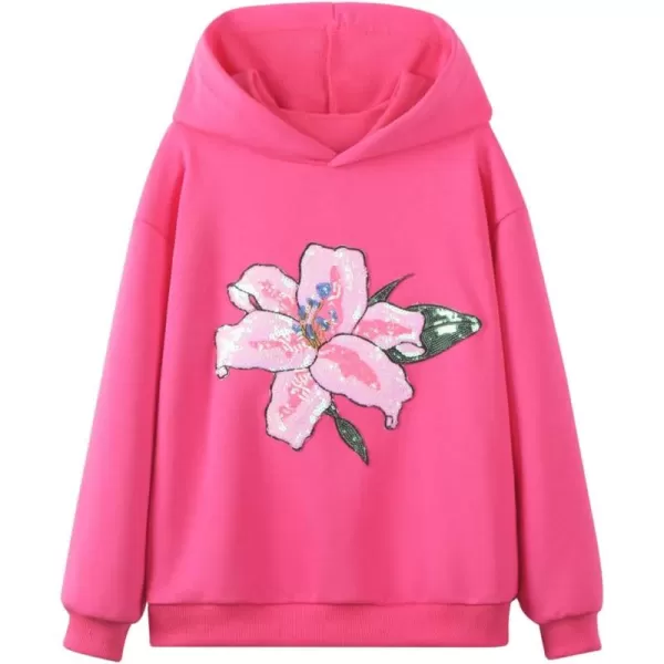 WELAKEN Girls Hoodies Sweatshirts Long Sleeves Pullover TopsFloral hot Pink