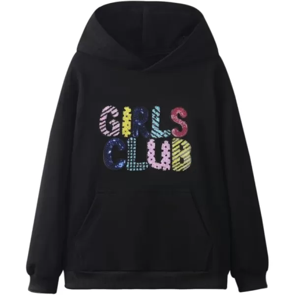 WELAKEN Girls Hoodies Sweatshirts Long Sleeves Pullover TopsGirls Club black