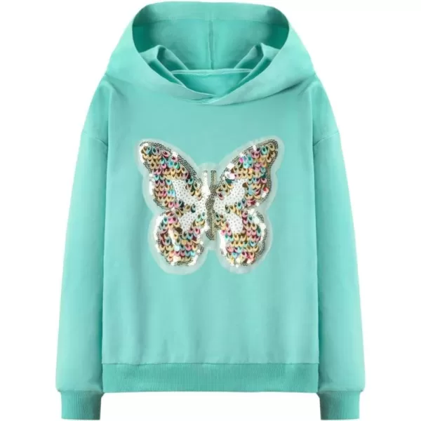 WELAKEN Girls Hoodies Sweatshirts Long Sleeves Pullover TopsGreen butterfly