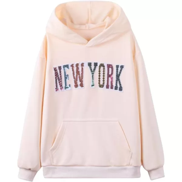 WELAKEN Girls Hoodies Sweatshirts Long Sleeves Pullover TopsLnew York beige