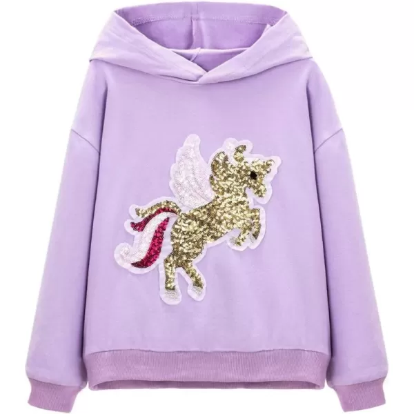 WELAKEN Girls Hoodies Sweatshirts Long Sleeves Pullover TopsUnicorn purple