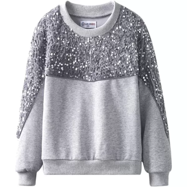 WELAKEN Girls Sequin Sweatshirt Sparkling Long Sleeve Crewneck Pullover TopsGrey sequins