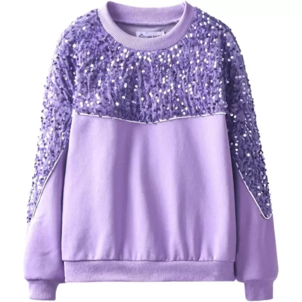 WELAKEN Girls Sequin Sweatshirt Sparkling Long Sleeve Crewneck Pullover TopsPurple sequins